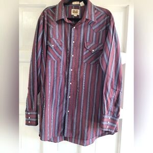 Vintage Ely Cattleman Button Up Shirt, Size XL Tall, Red Blue Striped